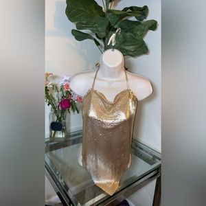 Shiny string tie top